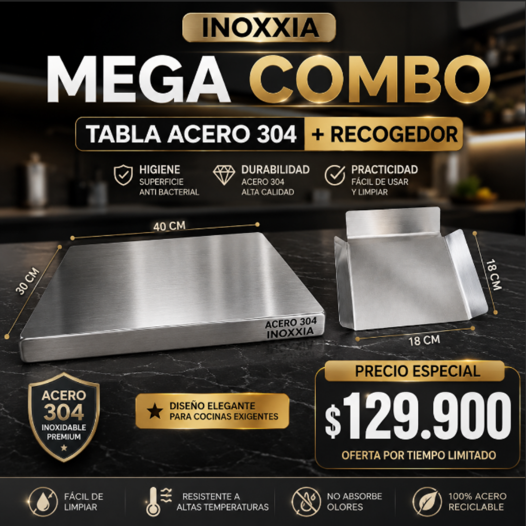 2 COMBOS TABLA DE ACERO + RECOGEDOR DE ALIMENTOS