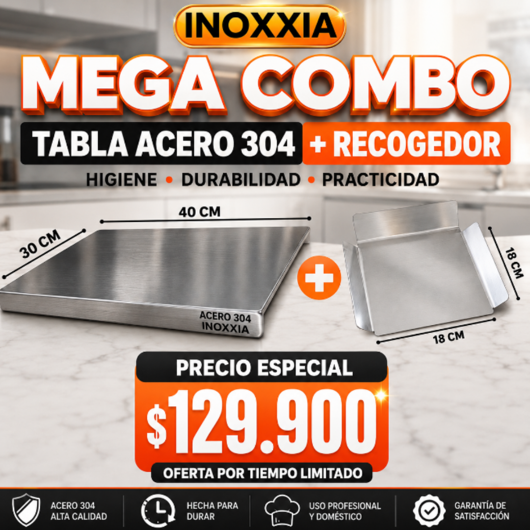TABLA  ACERO INOXIDABLE 304 + RECOGEDOR DE ALIMENTOS 304